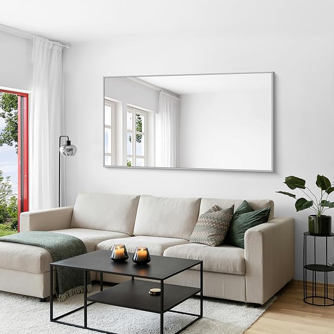 KOCUUY Silver Bathroom Mirror, HD Tempered Glass, Anti-Rust Brushed Silver Frame - Image 4
