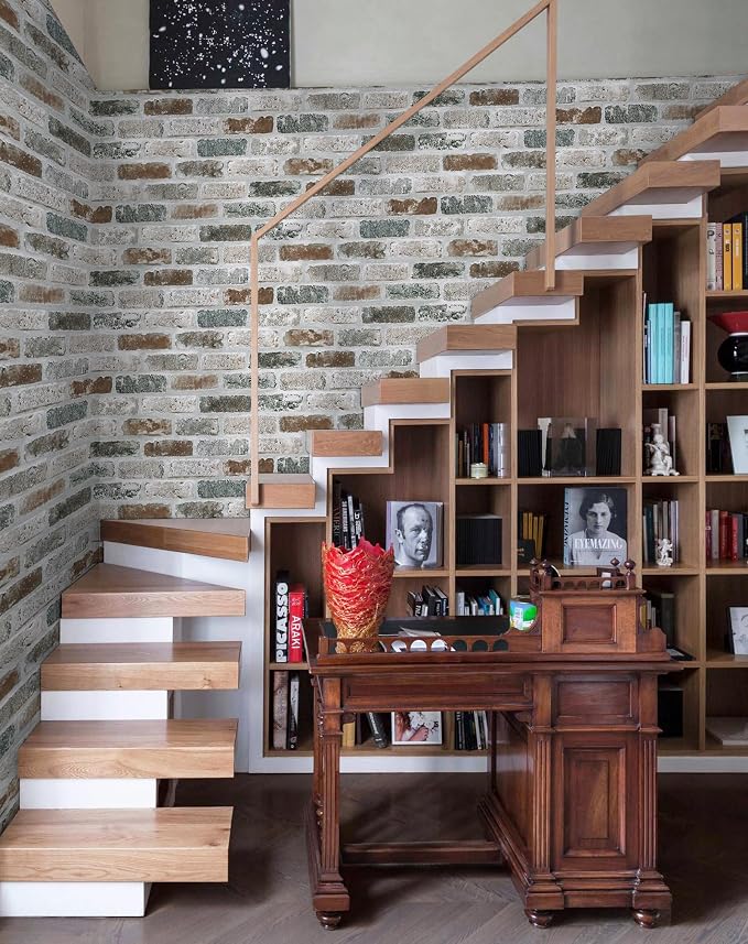 Guvana 17.3"×590" Brick Peel and Stick Wallpaper Red/Blue/Grey Brick Contact - Image 5