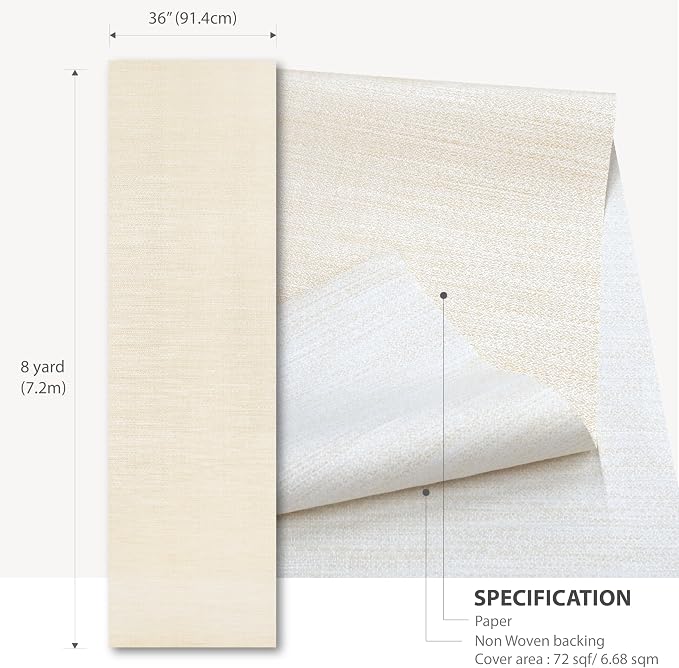 Ansehan Wallcovering W1321 Oxford Collection 36" W x 8 Yard L, Natural Paper - Image 6