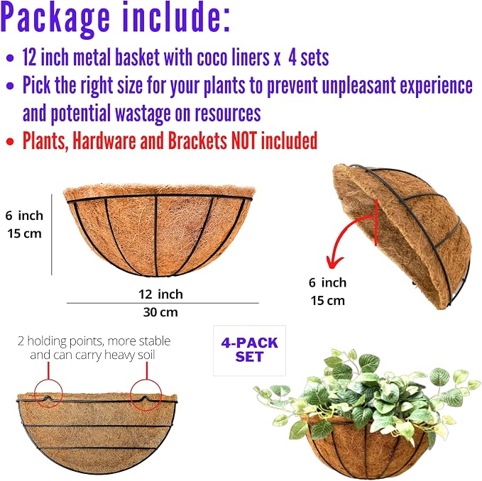 LaLaGreen Wall Planters for Outdoor Plants, 4 Pack, 12 Inch Half Round Plant - Image 2