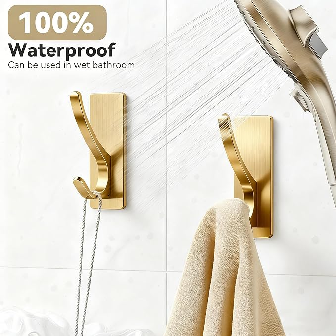 10 Pack Brushed Gold Self Adhesive Coat Hooks - Image 4