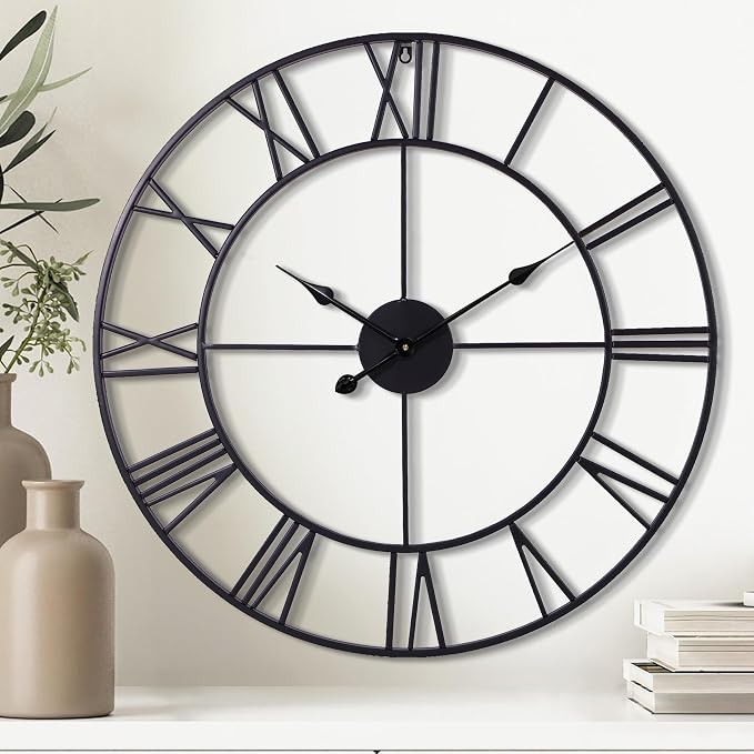 30 Inch Wall Clock Decorative, Oversized Large Black Metal Roman Numeral Silent by Unknown