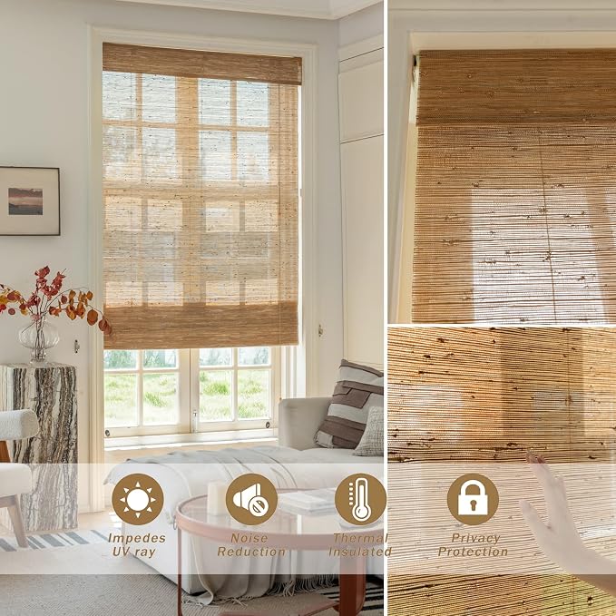 DEJAVU Cordless Bamboo Roman Shades, Natural Woven Shades - Image 4
