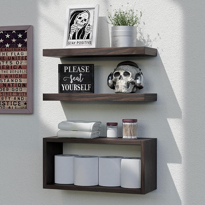 RICHER HOUSE Floating Shelves Set of 3, Modern Bathroom Shelves Wall Mounted by RicherHouse