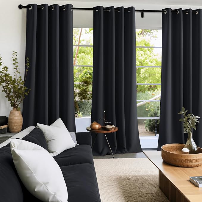 NICETOWN 95 Inch Blackout Curtains, Grommet 2 Panels Thermal Insulated Black - Image 8