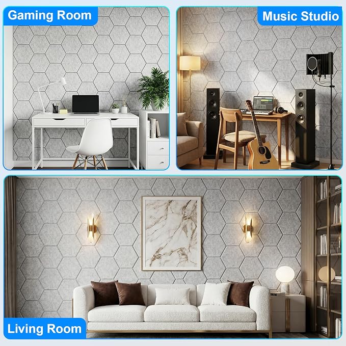 12 Pack Hexagon Acoustic Panels, Self-Adhesive Sound Deadening Panels, Sound - Image 7