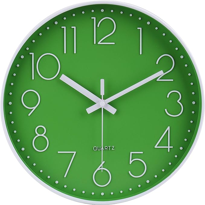 jomparis Modern Office Green Decor Wall Clock 12" Silent & Non-Ticking Battery by JOMPARIS