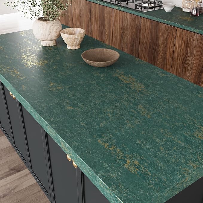 VEELIKE Distressed Teal Gold Metallic Peel and Stick Wallpaper Plaster Concrete - Image 4