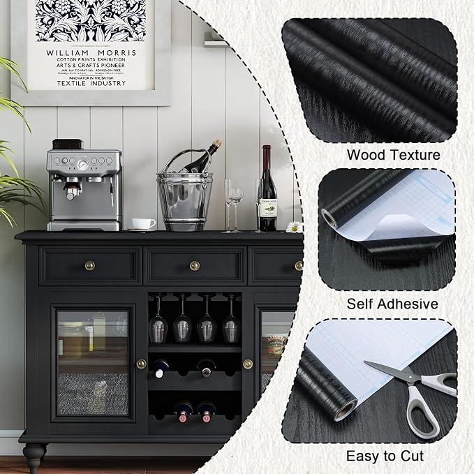 Vinjiasin Peel and Stick Wallpaper Black Wallpaper Black Wood Contact Paper - Image 5
