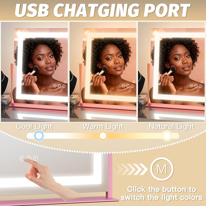 FENNIO Vanity Mirror with Lights 22''x18'' Makeup Mirror with Lights, Lighted - Image 2