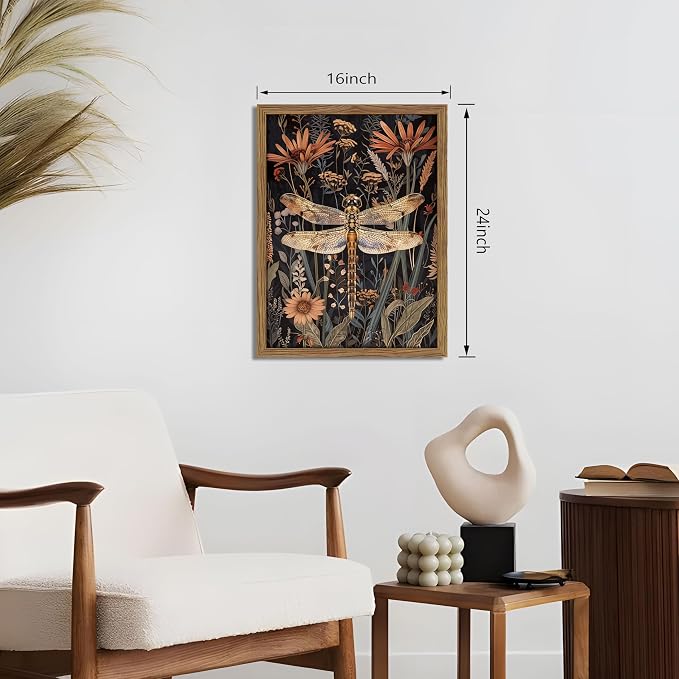 Vintage Framed Dragonfly Wall Art, Dark Academia Insect Art Print, Modern - Image 3