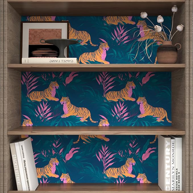 BOKEBEVE Tiger Wallpaper Peel and Stick Jungle Tropical Contact Paper Vintage - Image 3