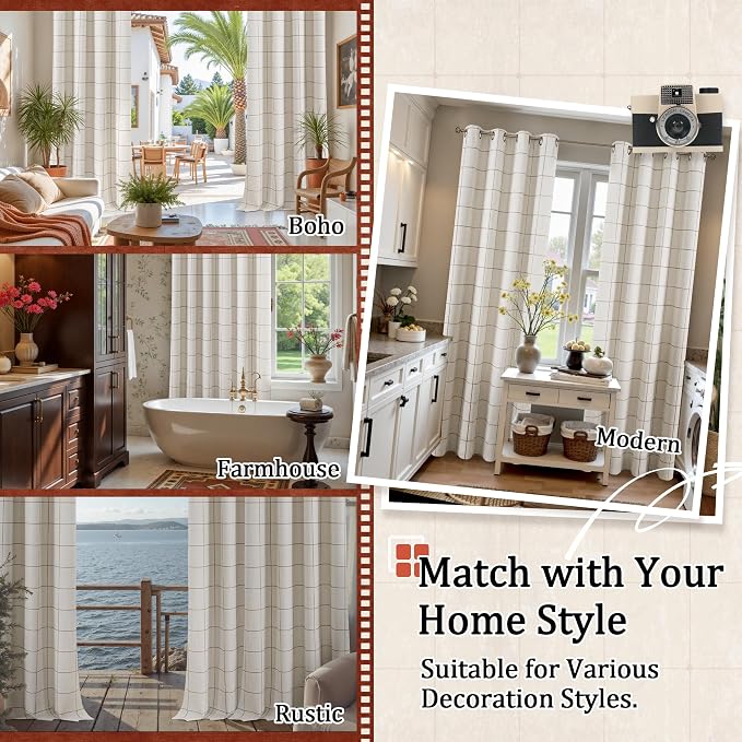 Lajode Brown Plaid Linen Blackout Curtains - Image 8