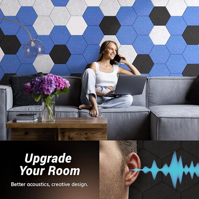 18 Pack High Density Hexagon Acoustic Panels, TONOR 12"x 10"x 0.4" Soundproof - Image 3