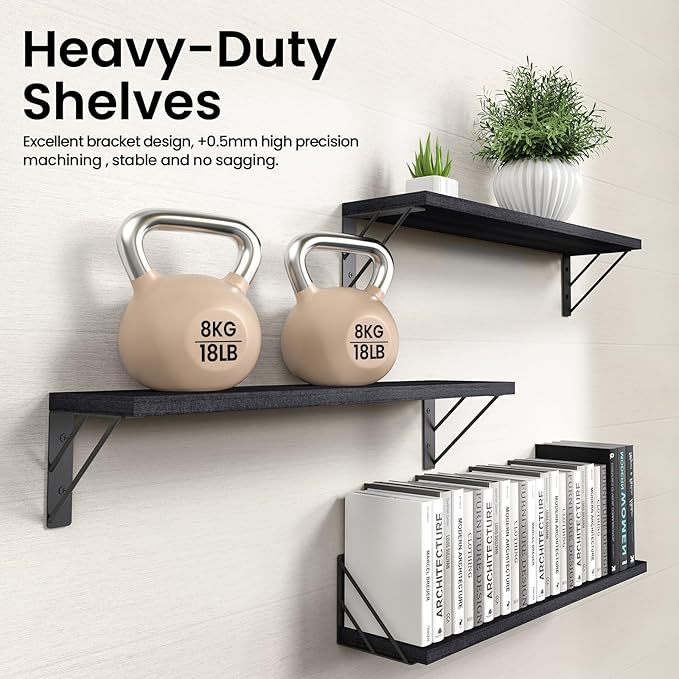 BAYKA Wall Mounted Floating Shelves, Wood Floating Wall Shelf - Image 5