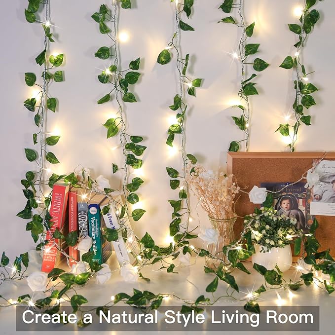 suddus Vine with Fairy Light Plug in, 33ft 100 LED Pothos String Lights - Image 6