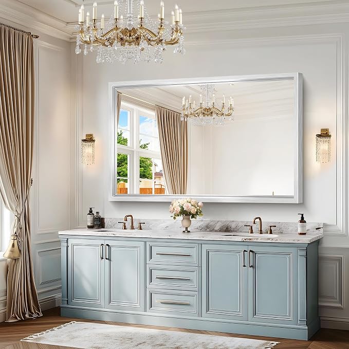 60"x40" Brushed Silver Bathroom Mirror, Large Rectangular Mirror - Image 5
