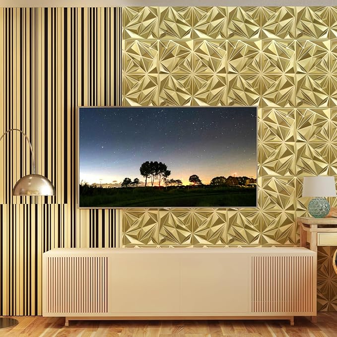 STICKGOO 3D Wall Panels for Interior Wall Decor, Champaign Gold Diamond Design - Image 7