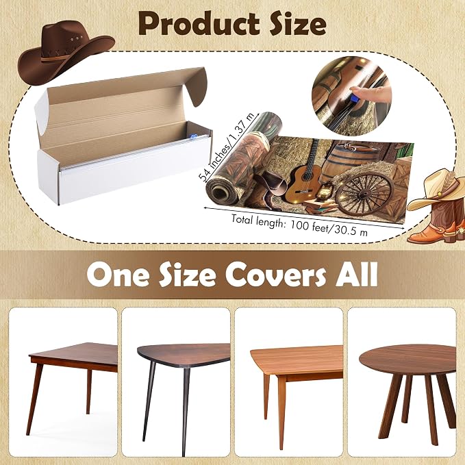 Kochorie 54 Inch X 100 Feet Western Party Tablecloth Roll, Disposable Western - Image 2