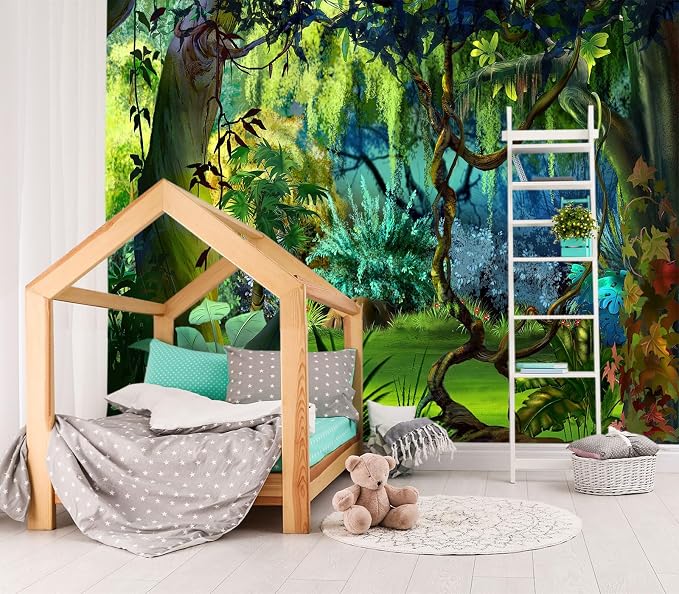 XMPMBM-Cartoon Plant Dreamy Forest Fabric Wallpaper Botanical Woodland Nursery by XMPMBM-Wallpaperthatwontpeeloff