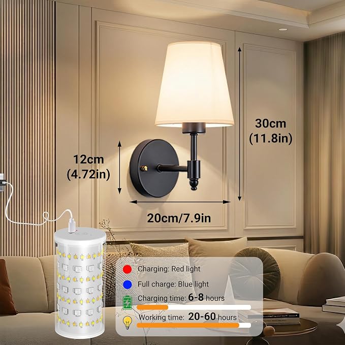 Battery Operated Wall Sconces Set Of Two, Wireless Battery Wall Light - Image 9