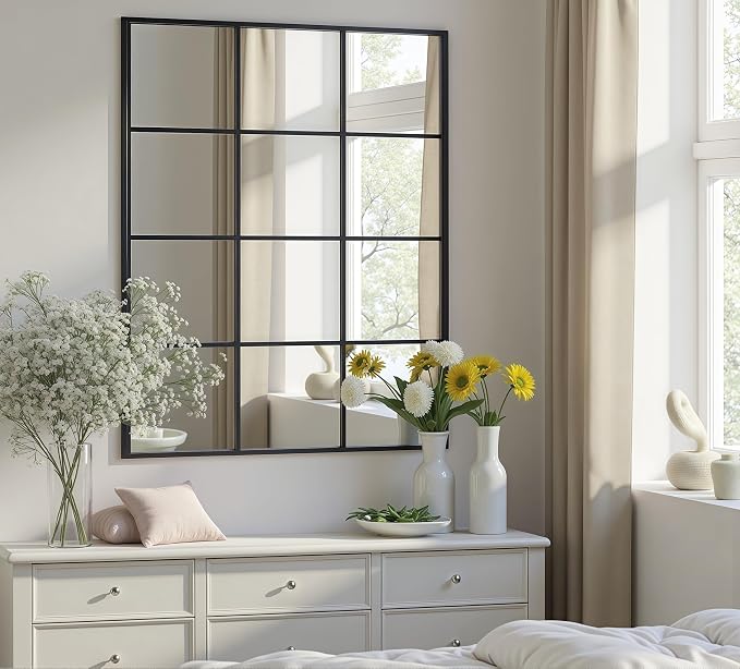 Dewfig Rectangle Window Mirror Wall Mounted, Large Black Mirrors - Image 2