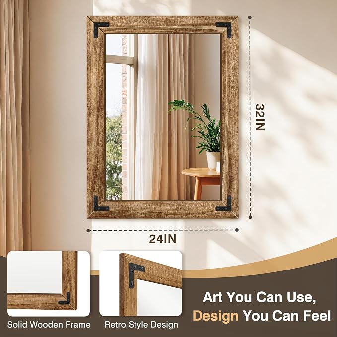 Wooden Bathroom Mirror for Wall, for Farmhouse, Living Room, Entryway Decor - Image 2