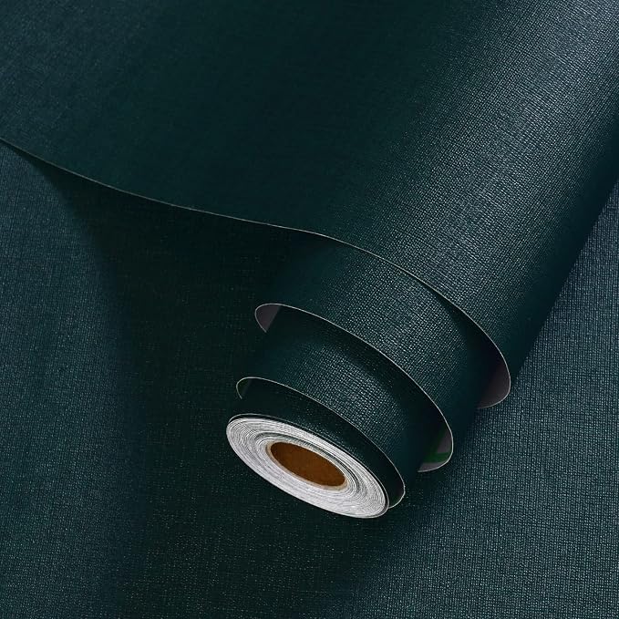 Dark Green Wallpaper Peel and Stick Textured Blackish Green Grasscloth Contact - Image 2