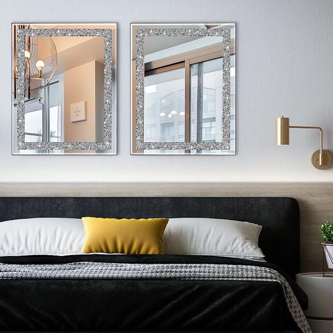 Ruomeng Rectangular Wall Mirror, Crystal Crush Diamond, Entryway & Bedroom - Image 2