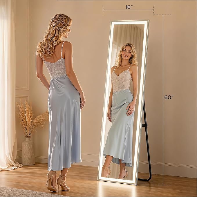 Full Length Mirror with LED Lights, Free Standing Floor Mirrors, Lighted Full - Image 6