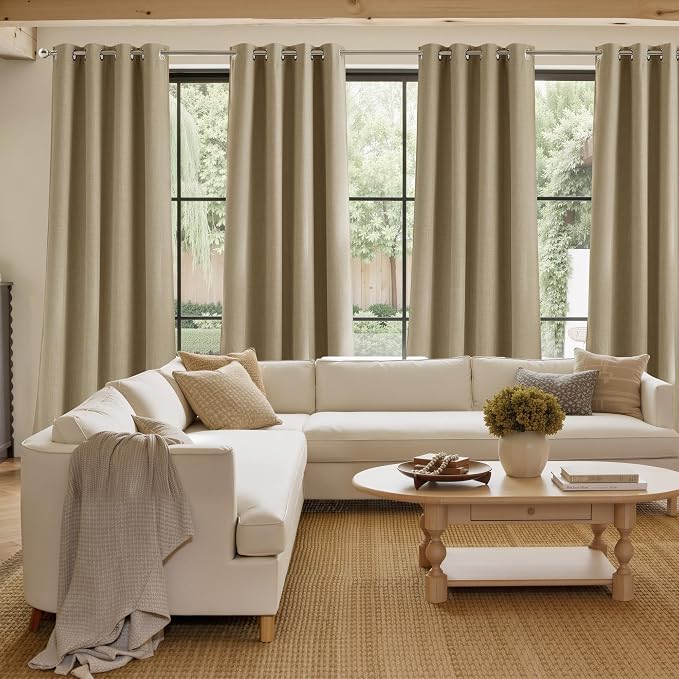 NICETOWN Short Faux Linen Oatmeal Blackout Curtains 63 inches Long - Image 4
