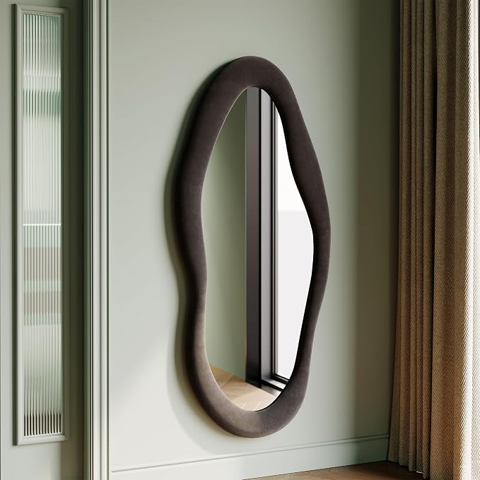 Honyee 55" x 24" Wavy Mirror, Flannel Wrapped Wooden Frame, Irregular Hanging by Honyee
