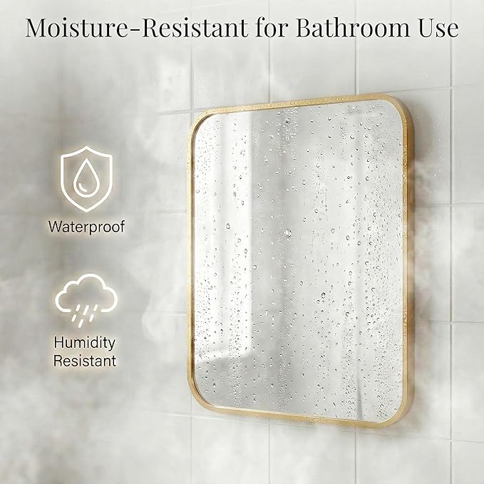 30x36 Inch Matte Gold Bathroom Vanity Mirrors | Flush Mount Deep Set Metal Wall - Image 4