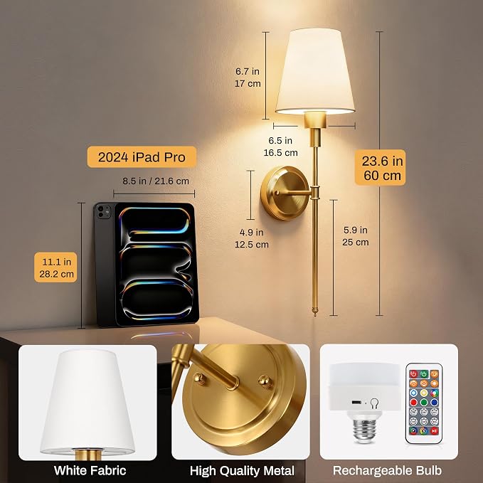 DORESshop Battery Operated Wall Sconce Set of 2, Wireless Wall Light Easy to - Image 7