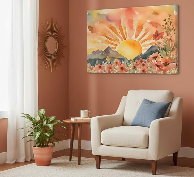 Boho Sun Canvas Wall art Mid-Century Modern Abstract Bohemian Sunset in The - Image 6