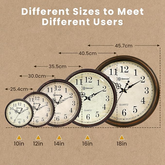 Geevon Retro Silent 18 Inch Wall Clock Non Ticking, Vintage Clock Quartz - Image 5