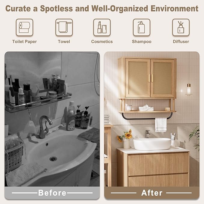 INNOD Rattan Bathroom Wall Cabinet - Image 4