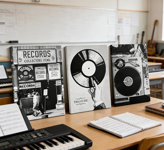 Vintage Music Canvas Wall Art Fashion Black And White Photography Preppy Vinyl - Image 5