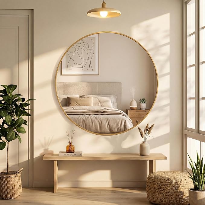 OLIXIS 30 Inch Gold Round Bathroom Wall Mirror, Round Bathroom Mirrors - Image 7