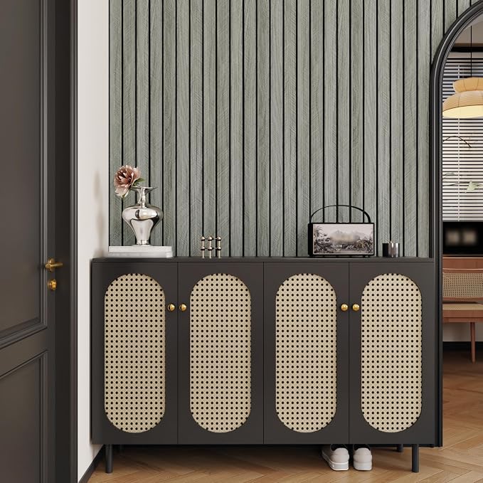 Grey Wood Grain Slat Panels for Interior Wall Decor 197"x23.6" Peel and Stick - Image 3