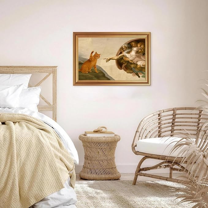 Fantasy Artists Divine Feline Encounter Gold Framed Wall Art, Modern Angel & - Image 2