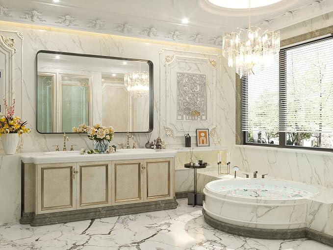 TETOTE Black Bathroom Mirror, 55 x 36 Inch Matte Metal Frame Modern Farmhouse - Image 8