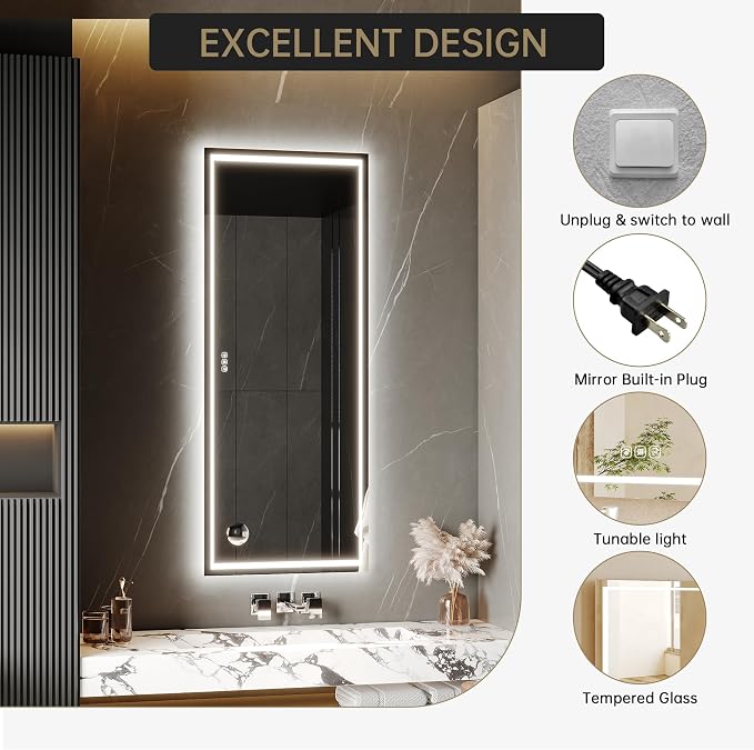 LED Bathroom Wall Mirror 60 x 36 Inch, Frameless Vanity Mirror - Image 8