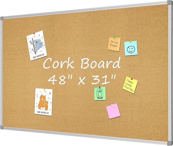 Lockways Cork Board Bulletin Board, Double Sided Corkboard 48 x 31, by Lockways
