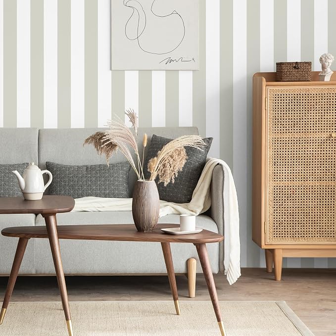 Guvana 17.7"x472" Striped Wallpaper Brown and White Contact Paper Brown - Image 2