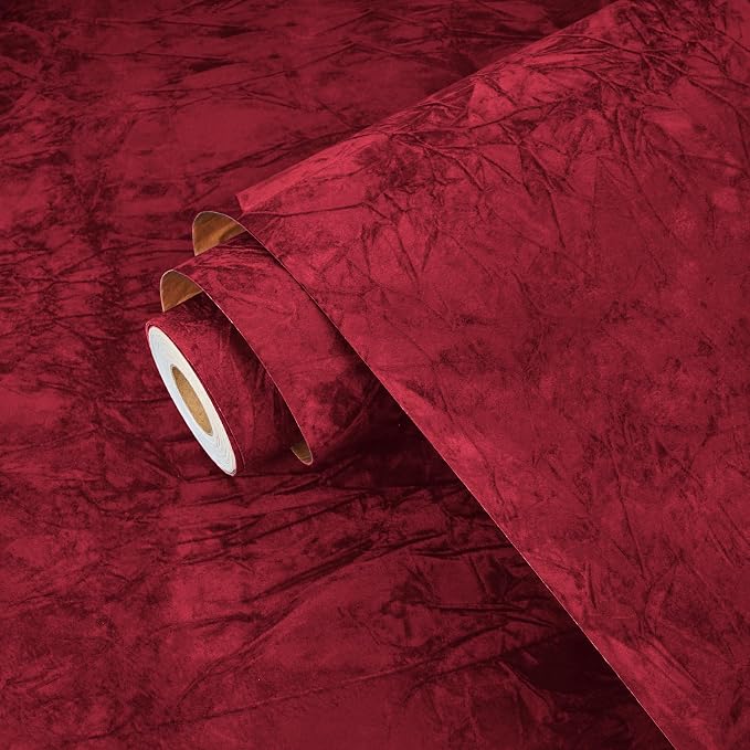 Wallercity Maroon Red Self Adhesive Velvet Drawer Liner Textured Red Velvet by Wallercity
