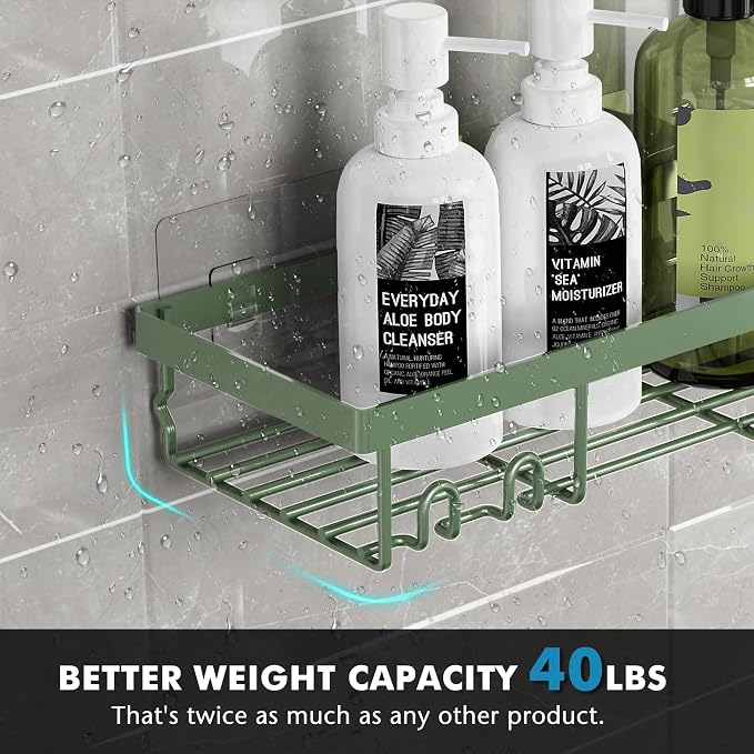 Moforoco Shower Caddy Shelf Organizer Rack, Self Adhesive Black Bathroom - Image 3