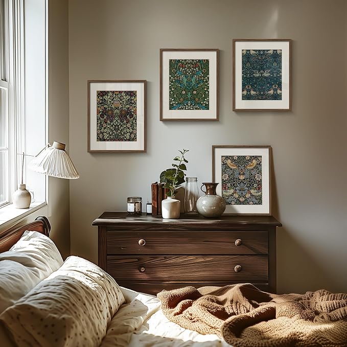 Framed William Morris Canvas Wall Art, 4 Piece Vintage Botanical Floral Bird - Image 4