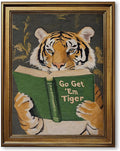Vintage Gold Framed Wall Art Go Get Em Tiger Poster Funny Animal Reading Book by Unknown