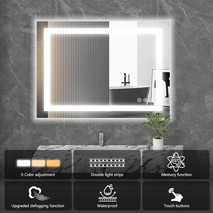 NEWBULIG 28X20 Inch LED Bathroom Wall Mirror - Image 4